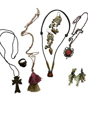 Lot of boho witchy fairy goth Jewellery 2 earrings 4 necklaces ring